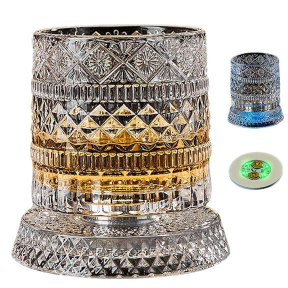 360 Degree Rotating Whiskey Glass, 1 Pack Rotating Crystal Whiskeys Tumbler Glass, Spinning Cocktail Glasses with Stable Decoupled Base, Unique Whiskey Gifts for Men Husband Father