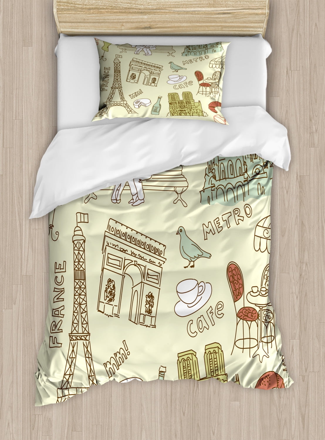 Eiffel Tower Duvet Cover Set Twin Size, Cafe Metro Fashion France L ...