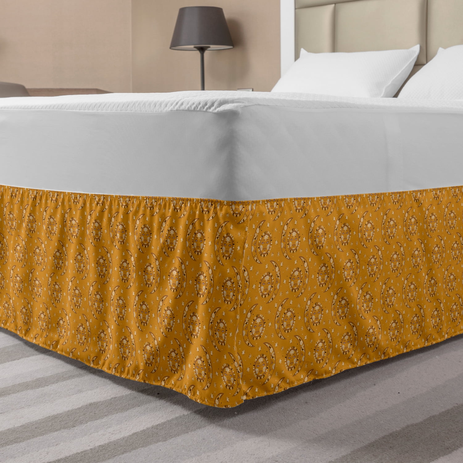 Sun And Moon Bed Skirt Celestial Mystic Repetitive Pattern In Tangerine Colors Elastic Bedskirt Dust Ruffle Wrap Around For Bedding Decor 4 Sizes Orange Charcoal Grey By Ambesonne Walmart Com Walmart Com