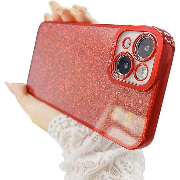 Compatible with iPhone 13 Mini Case Glitter Luxury Cute Clear Flexible Plating Cover Camera Protection Shockproof Phone Case for Women Girl Men Design for iPhone 13 Mini Cover 5.4'' Red…