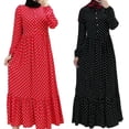 thumbnail image 2 of ZPAQI Women Muslim Lantern Sleeves Maxi Long Swing Dress Polka Dot Print Buttons Ruffles High Waist Islam Kaftan Abaya Hijab, 2 of 19