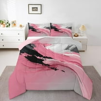 Manfei Female Men Abstract Gradient Oil Painting Bedding Comforter Set 2pcs,Grey Pink Twin Comforter Sets Microfiber,Vintage Aesthetic Breathable Bedding Set,Lightweight Room Decor,Reversible