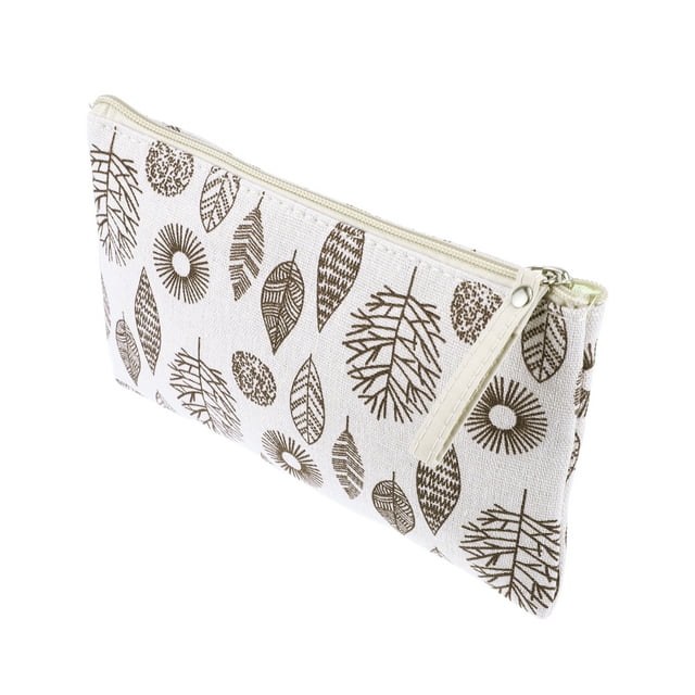 1 Pc Bolsa Cosmética Grande para Mujeres con Hojas para Viaje, Vacaciones y Baño, Lona Blanca y Marrón