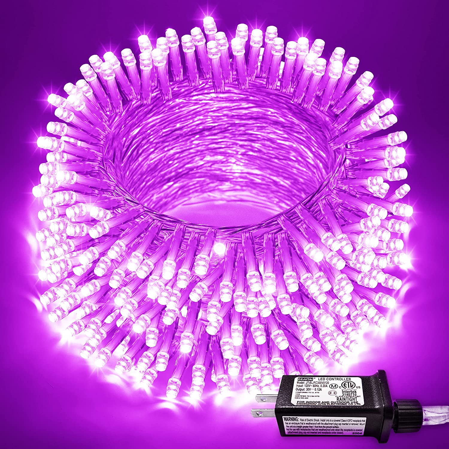 JMEXSUSS 200 LED Purple String Lights Clear Wire, 66ft Purple Christmas