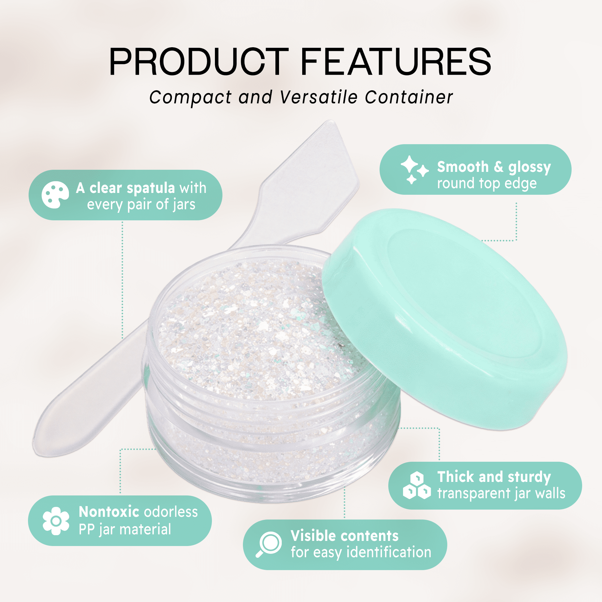 10G/10ML Plastic Clear Cosmetic Sample Jars with Lavender Blue Lid and Spatulas