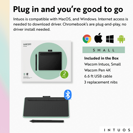 Wacom - Intuos Graphic Drawing Tablet for Mac, PC, Chromebook & Android (Small) with Software Included (Wireless) - Pistachio