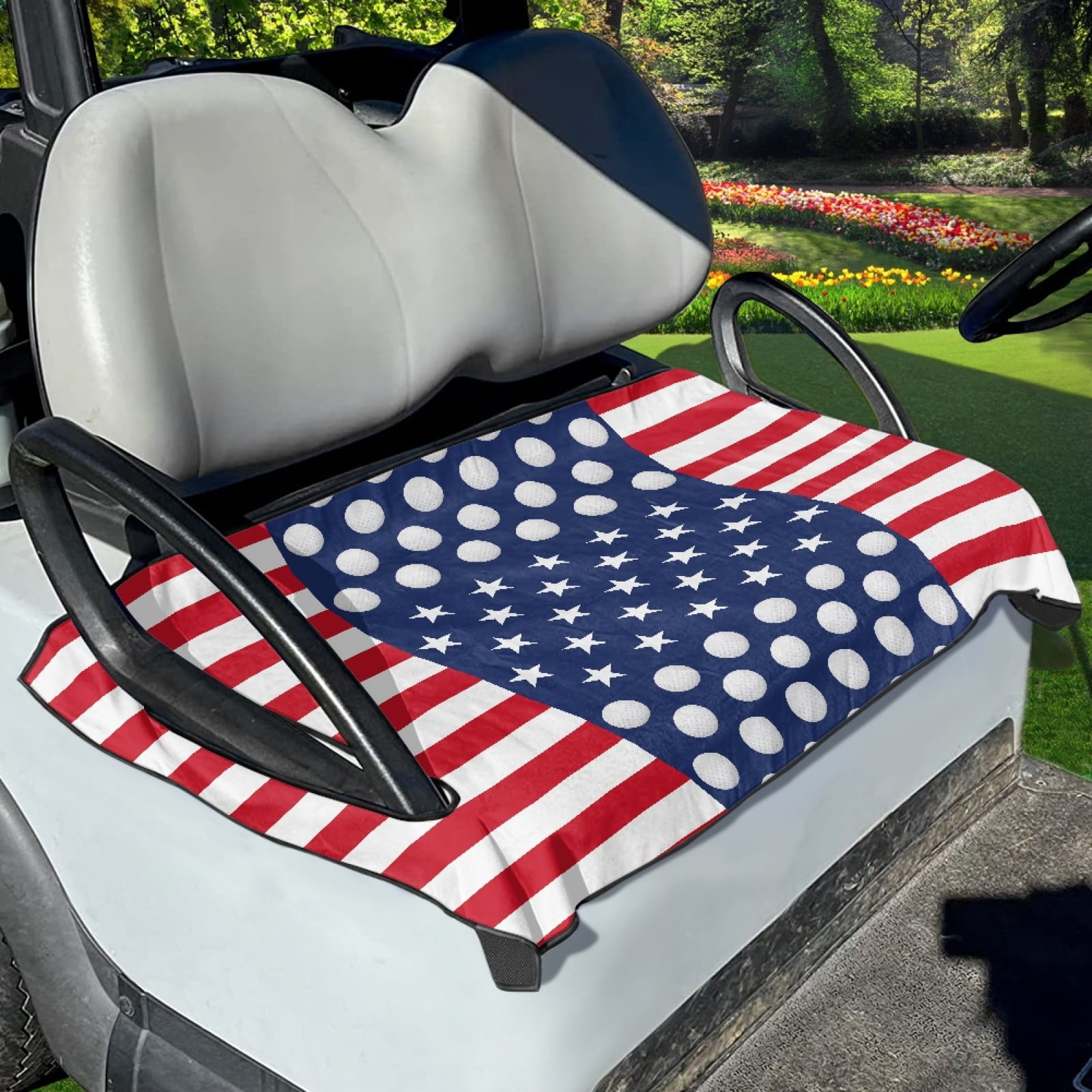 Xoenoiee Golf American Flag Pattern Golf Cart Seat Covers, Club Car