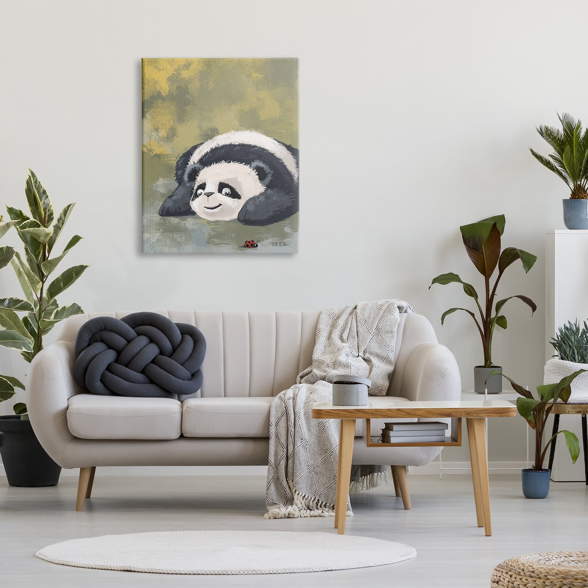Stupell Industries Panda Watching Ladybug Animals & Insects Painting Gallery Wrapped Canvas Print Wall Art, 30 x 40