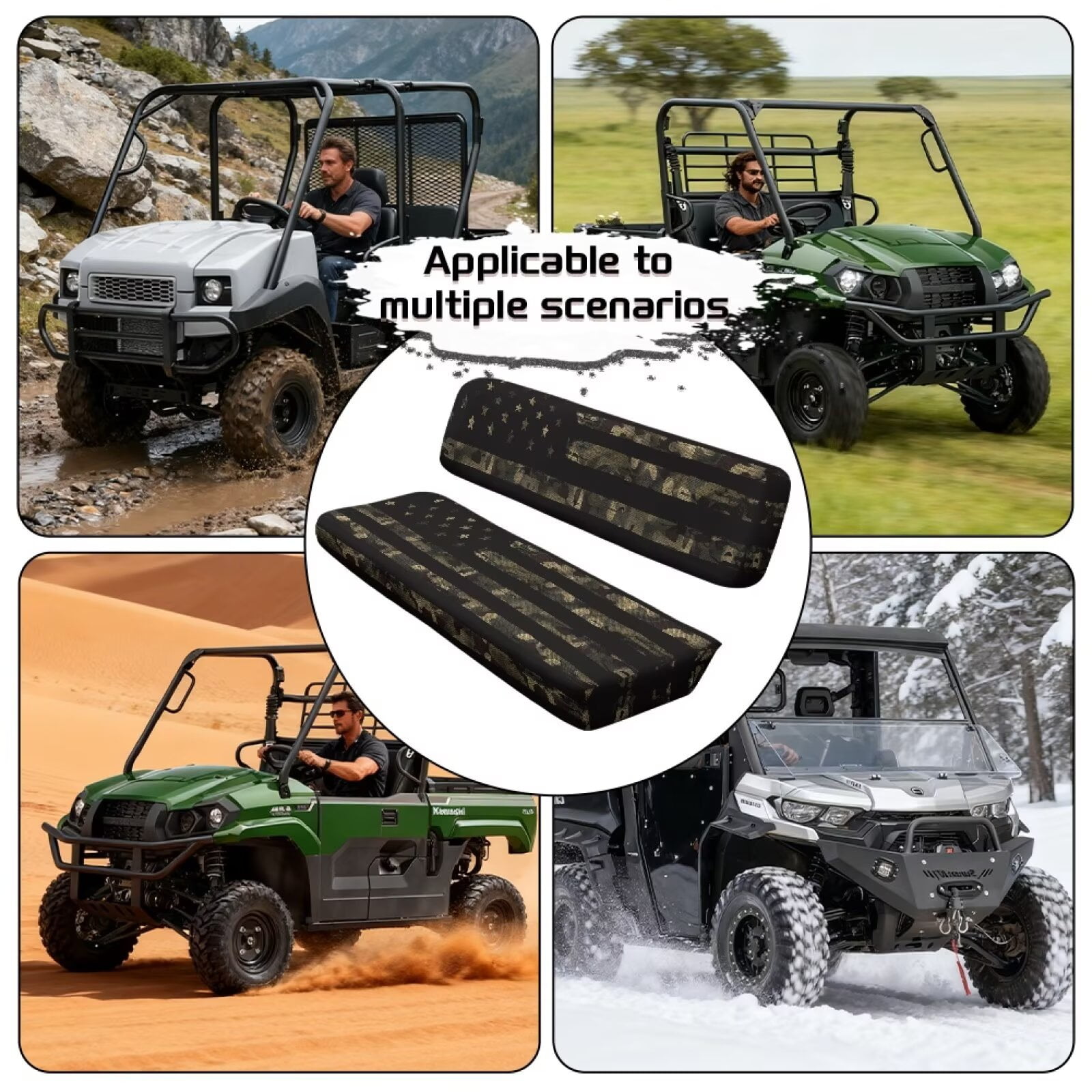 Yuyamidu American Flag UTV Bench Seat Cover Backrest Cover Camo Seat Covers Compatible with Kawasaki Mule 3000 3010 3020 4000 4010 2001-2023 2025