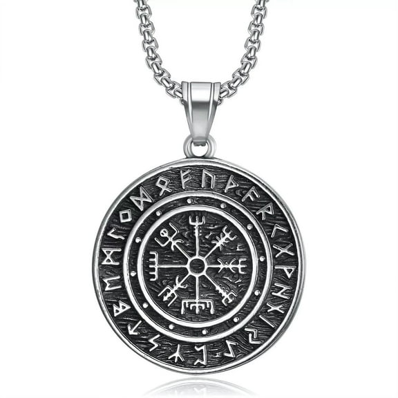 K-KED Viking Pirate Compass Pendant Necklace Amulet Vegvisir Odin Steel Chain
