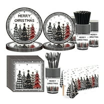 ​133-Pc Christmas Tree Party Supplies - Disposable 54"x72" Tablecloth   9"/7" Plates/Napkins/Cutlery Set for 20  Guests, Tree Theme Coordinated Decor​​ Multicolor
