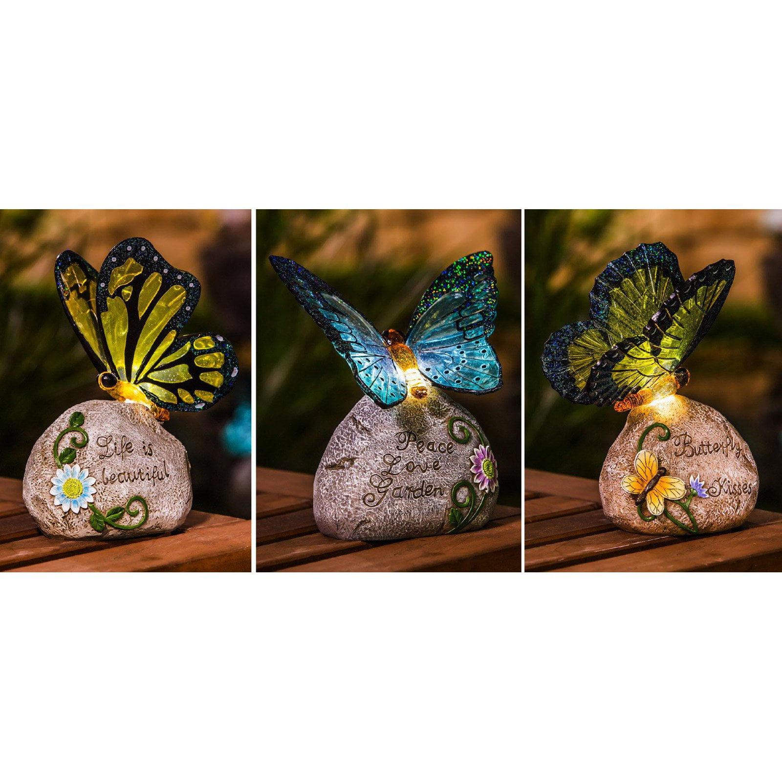 Evergreen Enterprises Solar Butterfly Garden Stone Statue Set of 3
