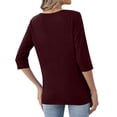 thumbnail image 5 of Womens Tops 3/4 Length Sleeve V Neck Loose Casual T Shirts Summer Cloithes 2026, Wine 3XL, 5 of 6