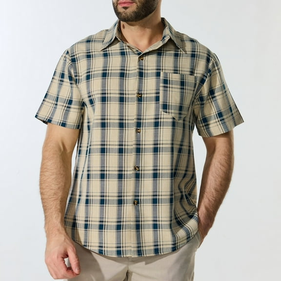 Xunlbb Short Sleeve for Men Shirts Summer Fashion Plaid Casual Shirt with Collar and Short Sleeved Top Short Sleeved Collar Top/shirt, S-3XL