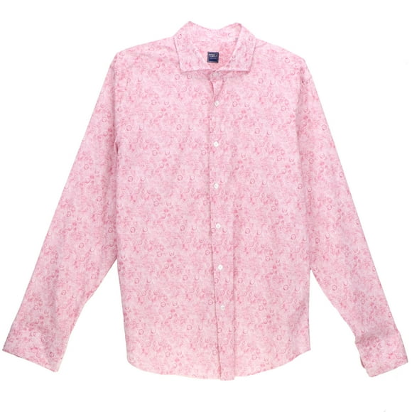 Fedeli Men's Pink Sean ML. Panamino Stampato Casual Button-Down Shirt - 43-17 (Xl)