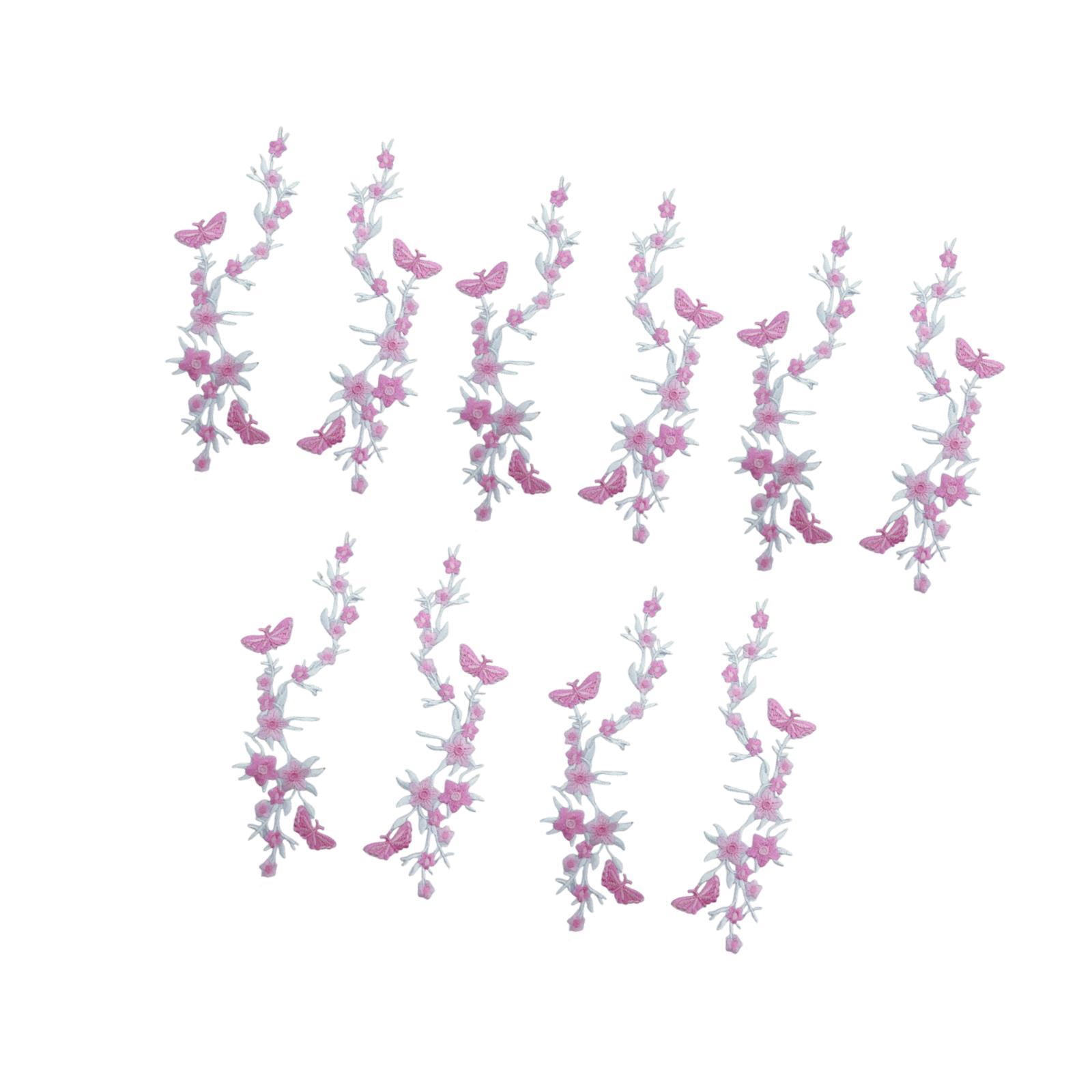 FVDPWYE 10 Pieces Butterfly Flower Embroidered Iron on Patches for Bag Clothes Pants pink