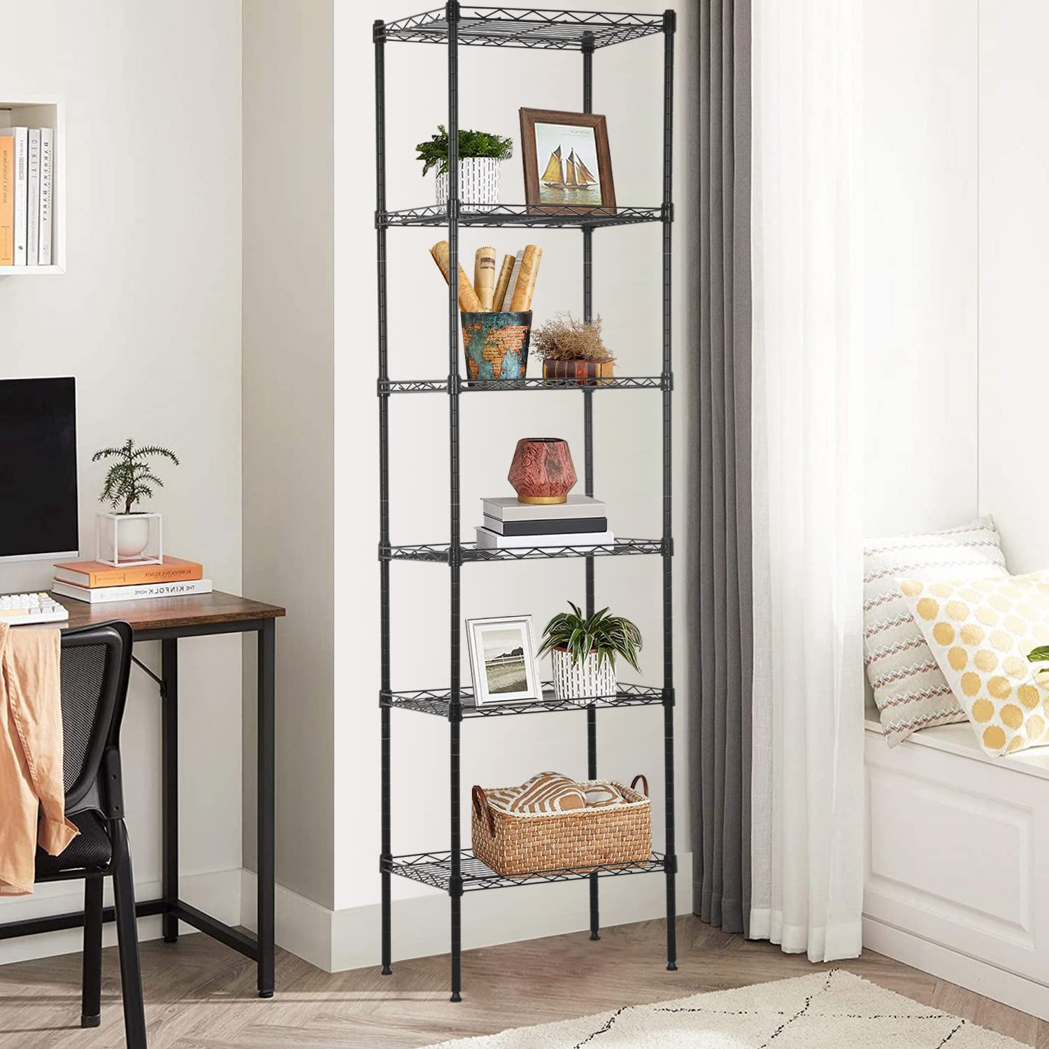 NiamVelo Black Adjustable 6-Tier Wire Metal Shelving Unit