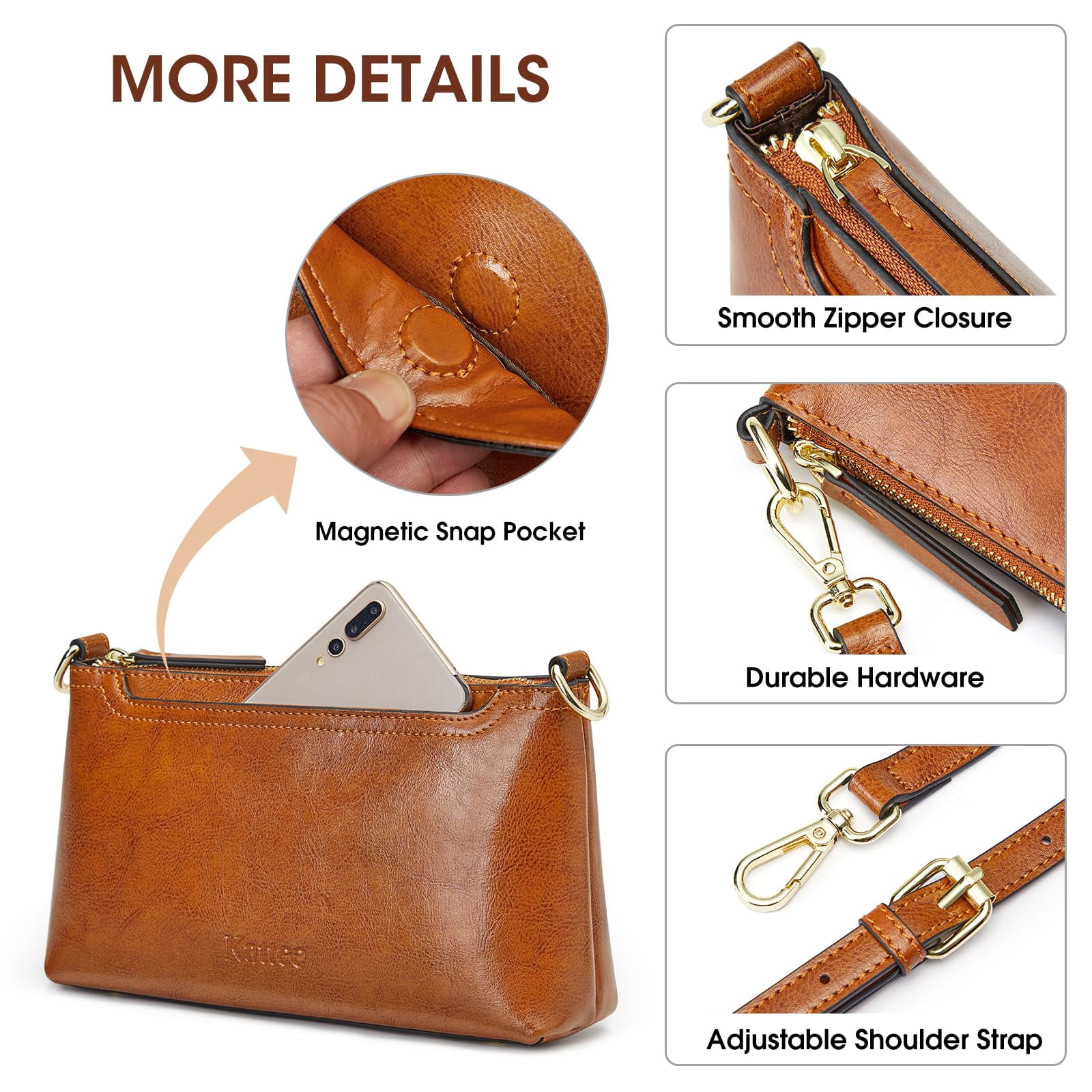 Kattee Leather Crossbody Bags for Women Trendy, Small Shoulder Purses and Handbags, Clutch Wristlet Wallet with 2 Straps