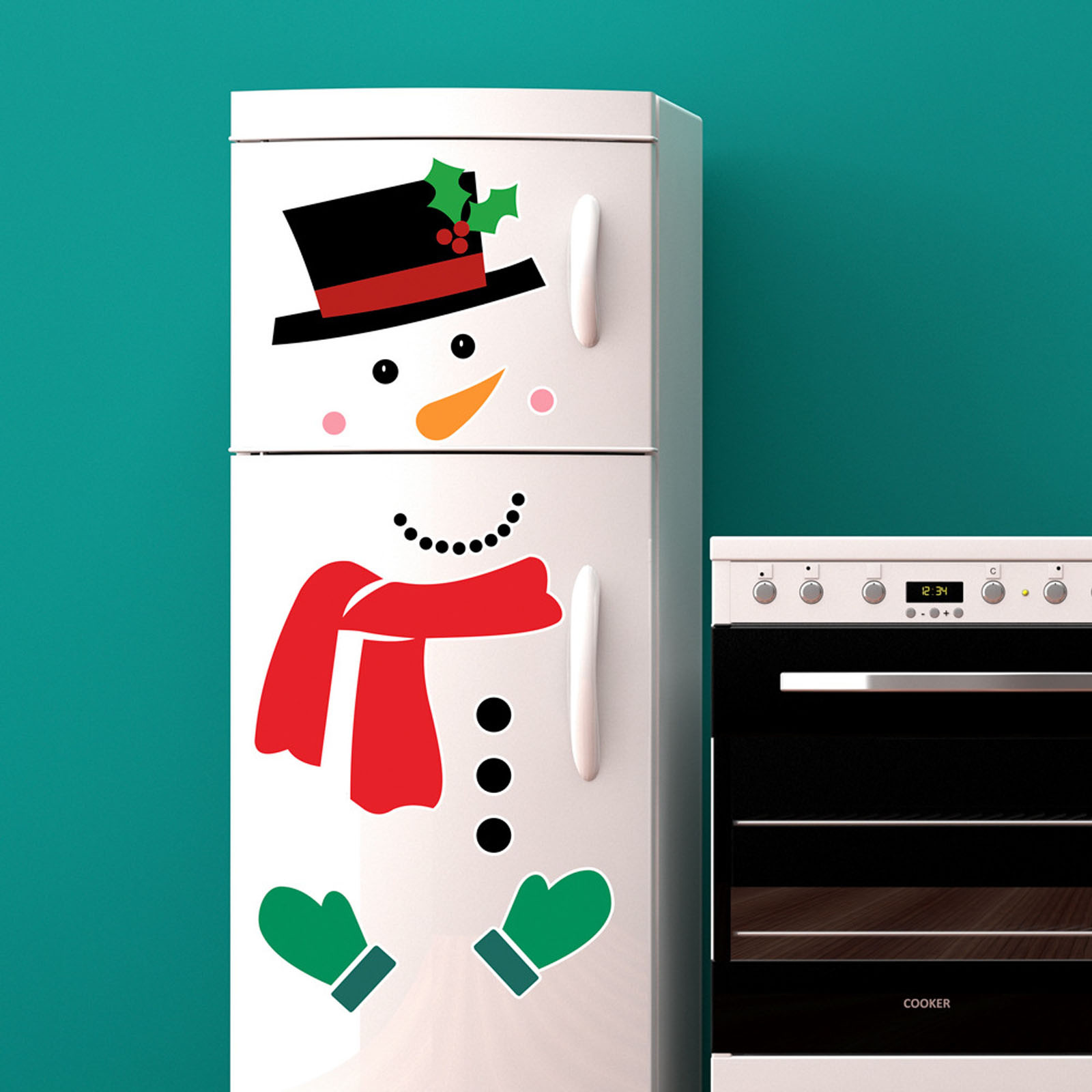 Autocollant Mural PVC Bonhomme De Neige - Décoration Noël Pour Réfrigérateur, Fenêtres, Murs - 25x25 Cm