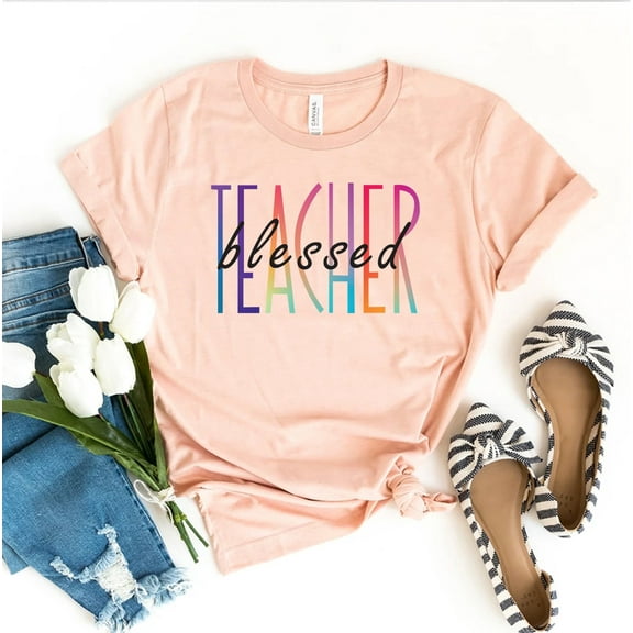 Blessed Teacher T-shirt Teachers Gift School Shirt Teacher's Day Back To Tee Christian Top Jesus Women's Leopard Gifts