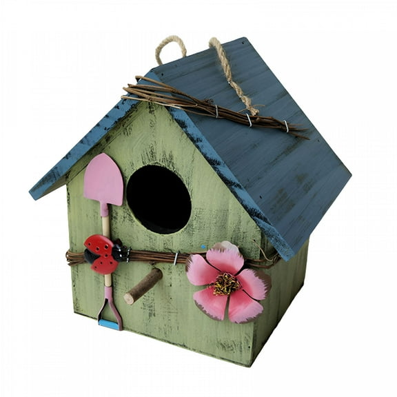 ACDANC Wooden Bird House, Hanging Birdhouse for Outside, Garden Patio Decorative Hand-Painted Birdhouse for Wren Sparrow Hummingbird Finch, Solid Wood Wall Bird Feeding House for Birds