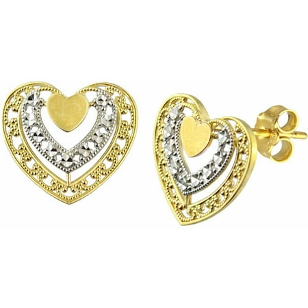 US GOLD 10kt Gold Multi-Layered Heart Stud Earrings