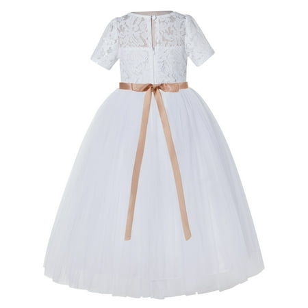 

White Floral Lace Flower Girl Dress Junior Bridesmaid Dance Recital LG2R2