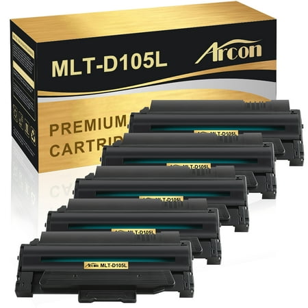 Arcon 5-Pack Compatible Toner Printer Ink for Samsung MLT-D105L ML-1910 2525 2545 2525W 2526 2580N 2581N 2540R (Black) Arcon Compatible Toner Cartridges offer great printing quality and reliable performance for professional printing. It keeps low printing cost while maintaining high productivity. Also they are resilient and designed to last for an extended period of time  even after frequent and extensive printing workload. Brand: Arcon Compatible Toner Cartridge Printer Ink for: Samsung MLT-D105L Compatible Toner Cartridge Printer Ink for Printer: Samsung ML-1910 1911 1915 2525 2545 2525W 2526 2580N 2581N 2540R  SCX-4600 4601 4623F 4623FW  SF-650 650P 651P Pack of Items: 5-Pack Ink Color: Black Cartridge Approx.Weight (Per Pack): 2.03 Pounds Cartridge Dimensions (Per Pack): 12.61 x 13.99 x 13.59 Inches Package Including: 5-Pack Toner Cartridge