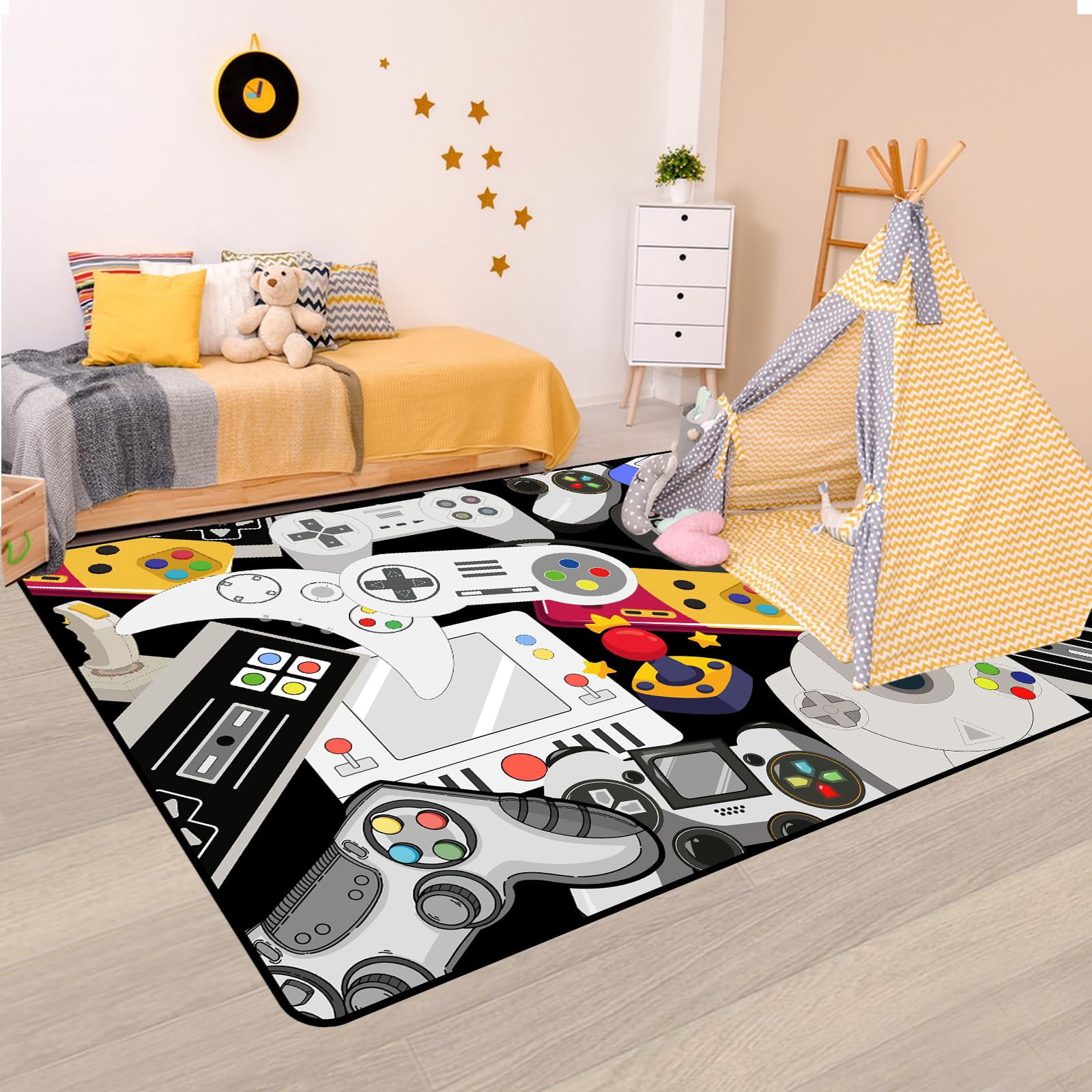 Game Rug Teen Boys Carpet with Game Controller Decoration, 3D Gaming Rugs for Boys Bedroom Living Room Playroom, Non-Slip Gamer Carpet Children Gaming Area Rugs (Multi-color, 70" x 55")