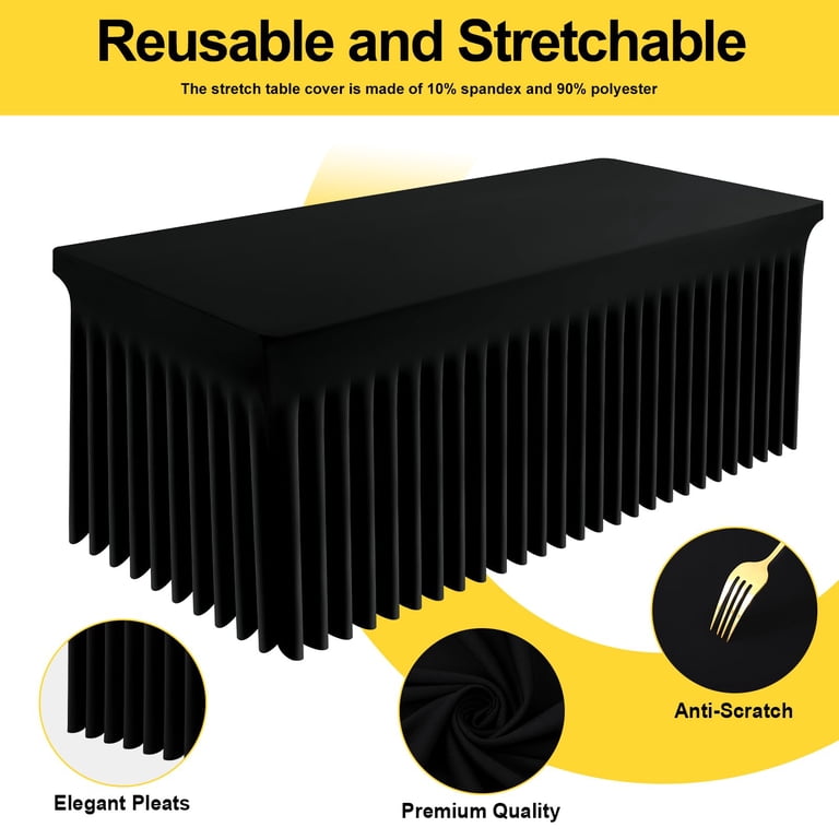 decorUhome Rectangle Spandex Tablecloth Skirt, 72" x 30" x 30", Black photo 2
