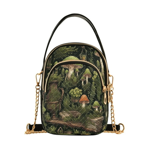 ALAZA Chain Crossbody Bags for Women Mushrooms Green Shoulder Handbag Phone Purse