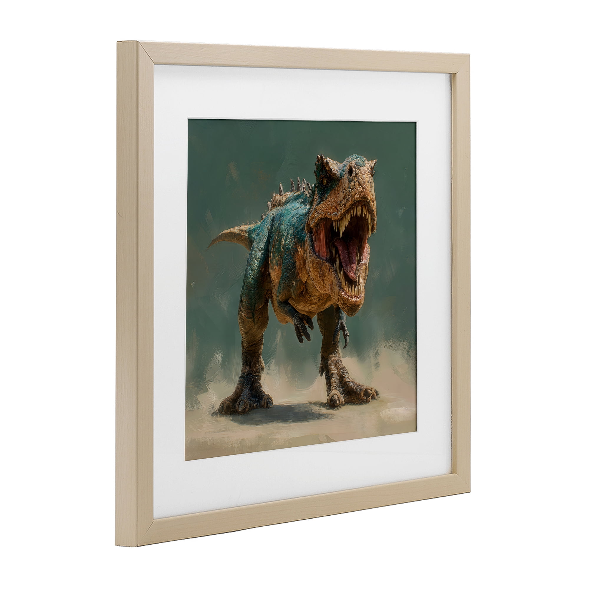 Stupell Industries Roaring T-Rex in Green Birch Framed Print Under Glass, design by Wumples