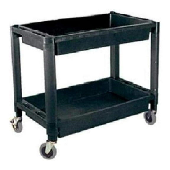Utility Cart 2-Shelf Heavy Duty - 300lbs Capacity, 16x30 inch, 4” Swivel Casters - Plastic Rolling Cart with Handles for Garage, Kitchen, Office & More