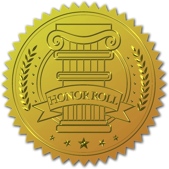 100pcs Gold Foil Certificate Seals - Honor Roll Embossed Gold Certificate Seals 2" Round Self Adhesive Embossed Stickers for Invitations Graduation Monogram for DIY