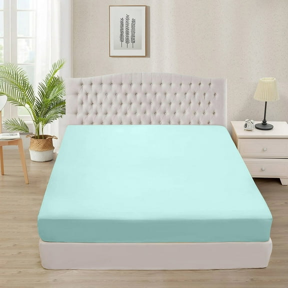 500 Thread Count 100% Egyptian Cotton 3-Piece Fitted Sheet ( 1 Fitted Sheet + 2 Pillow Covers) 18 Inches Deep Pocket Size Twin Color Aqua Blue Solid
