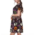 thumbnail image 2 of Fotbe Halloween With Skull Vestido Largo de Moda para Mujer, Vestido Tipo Camiseta con Manga Corta y Estilo Casual a Rayas y Bloques de Color, 2 of 6