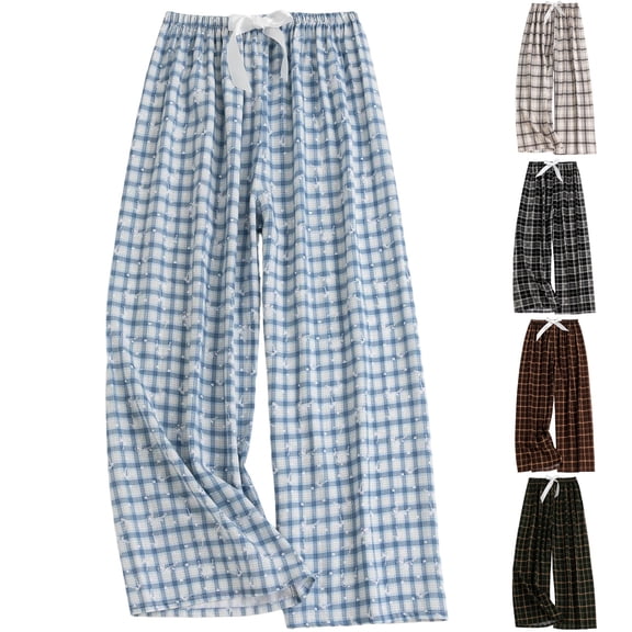 Asxite Womens Pajamas Pants Print Bow Drawstring Elastic Waist Loose Summer Sleepwear
