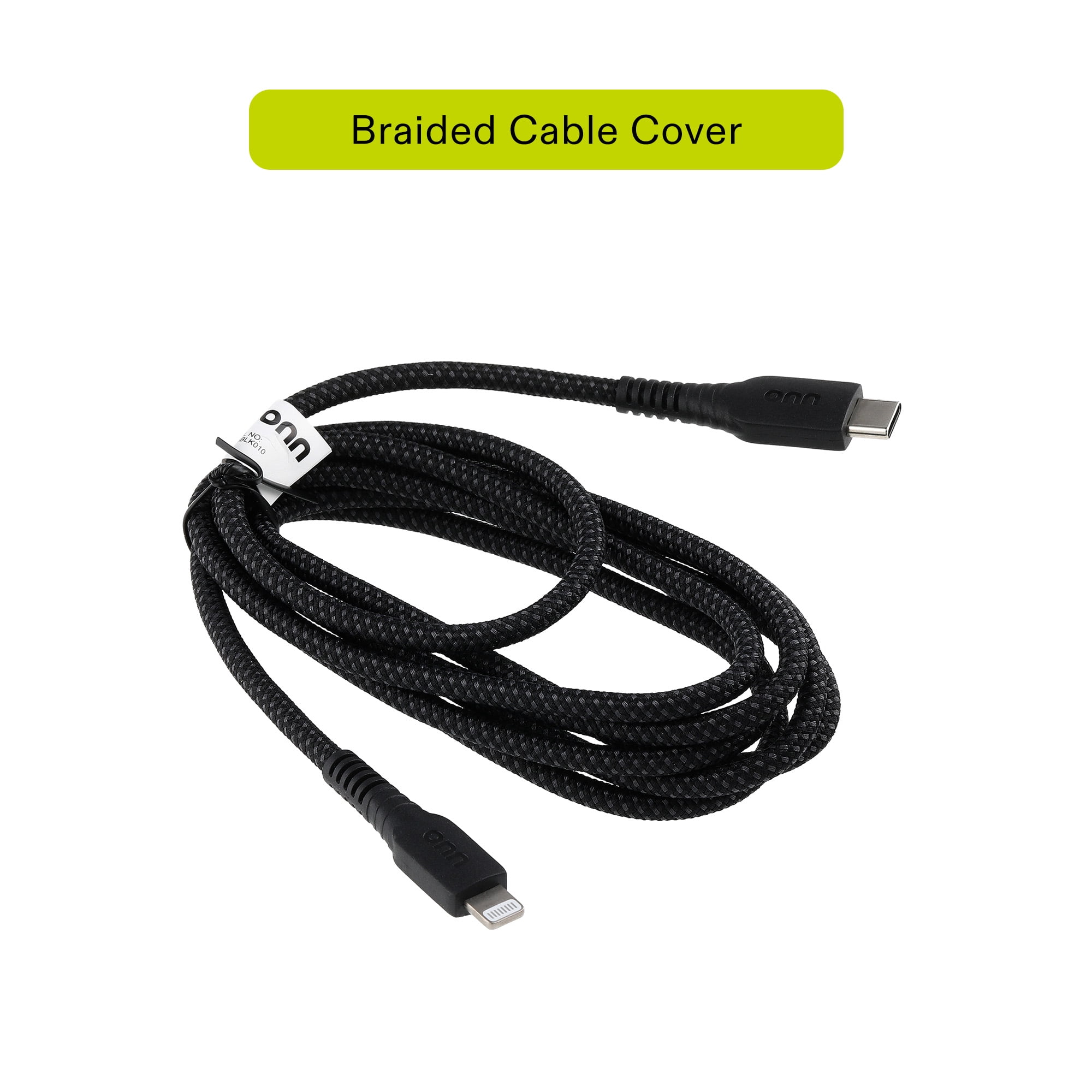 onn 6-Foot Braided Lightning to USB-C Cable, Black