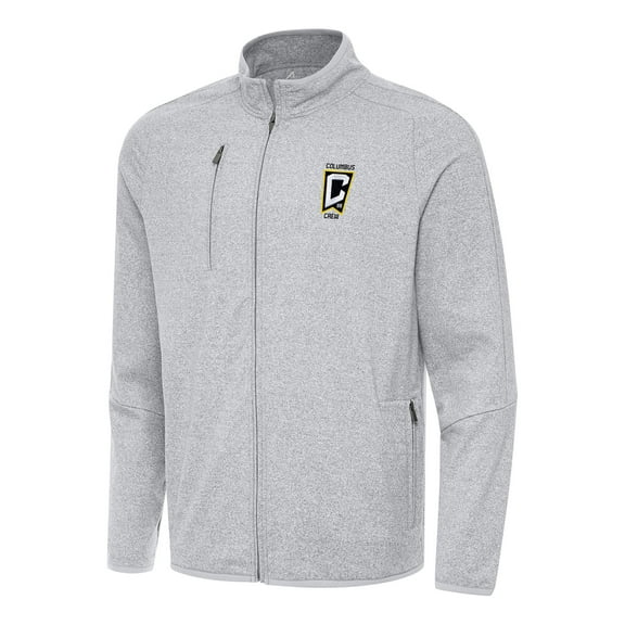 Men's Antigua Heather Gray Columbus Crew Hold-Up Tri-Blend Full-Zip Jacket