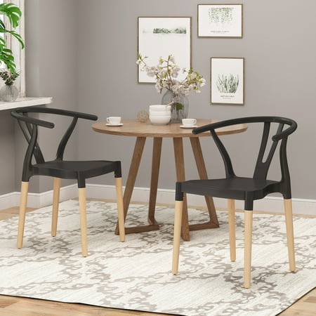 Victoria Modern Dining Chair with Beech Wood Legs (Set of 2), Black and Natural (Best Finish For Beech Wood)