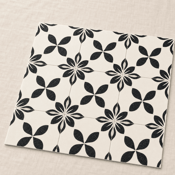 12x12 Inch Black and White Petal Vinyl Floor Tiles Peel Stick DIY Home Decor