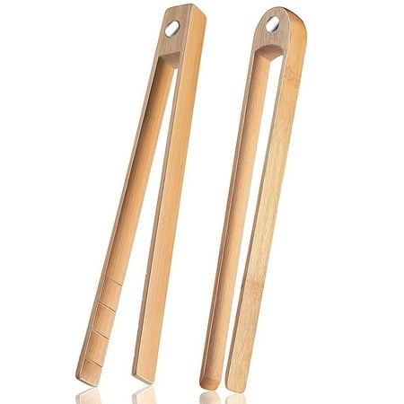 

2 Pieces Magnetic Bamboo Toaster Tongs 8.7 Inch Wooden Kitchen Toast Tongs for Cooking Natural Bamboo Kitchen Utensils