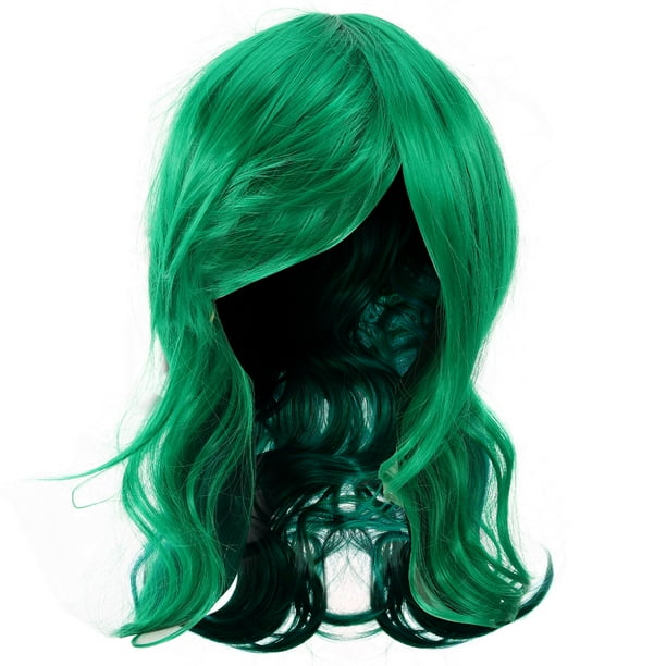FELTECHELECTR Peluca larga y rizada para mujer, peluca sintética de moda para cosplay, accesorio para la cabeza para niñas (verde)