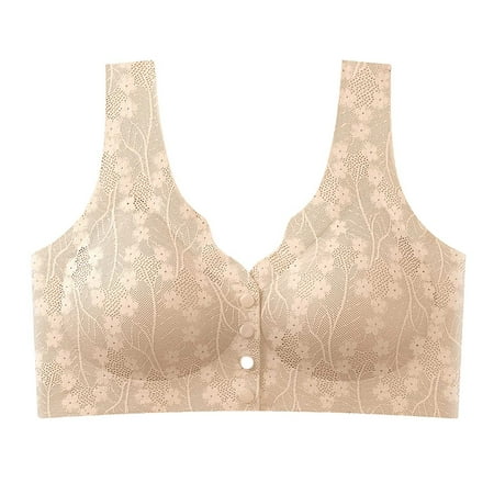 Sngxgn Double S upport Wireless Bra  Full-Coverage Wirefree T-Shirt Bra  Comfortable Cotton Wirefree Bra(Beige XXXL)