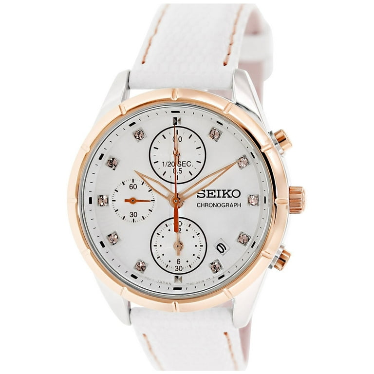 Seiko SNDX42 Women's Chronograph White Dial White Leather Strap