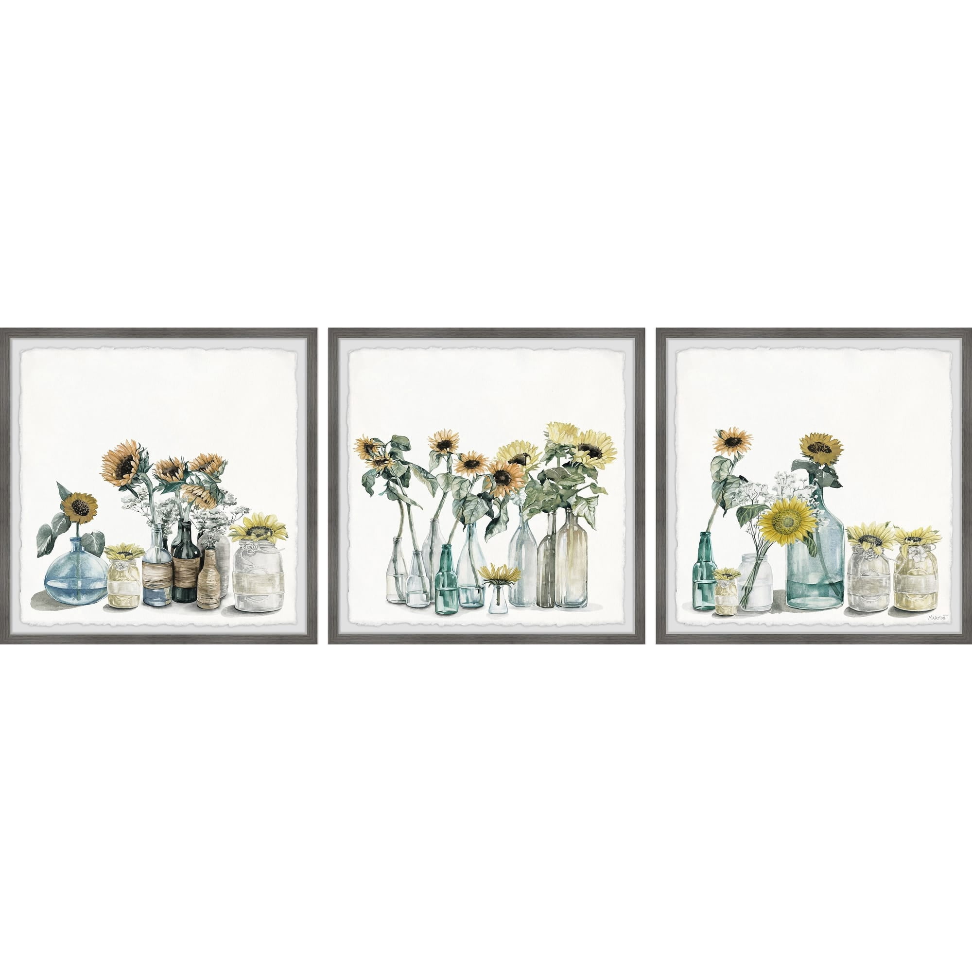 Sunflower Collection Triptych 24" x 24.00 in Framed Painting Art Prints, by Marmont Hill