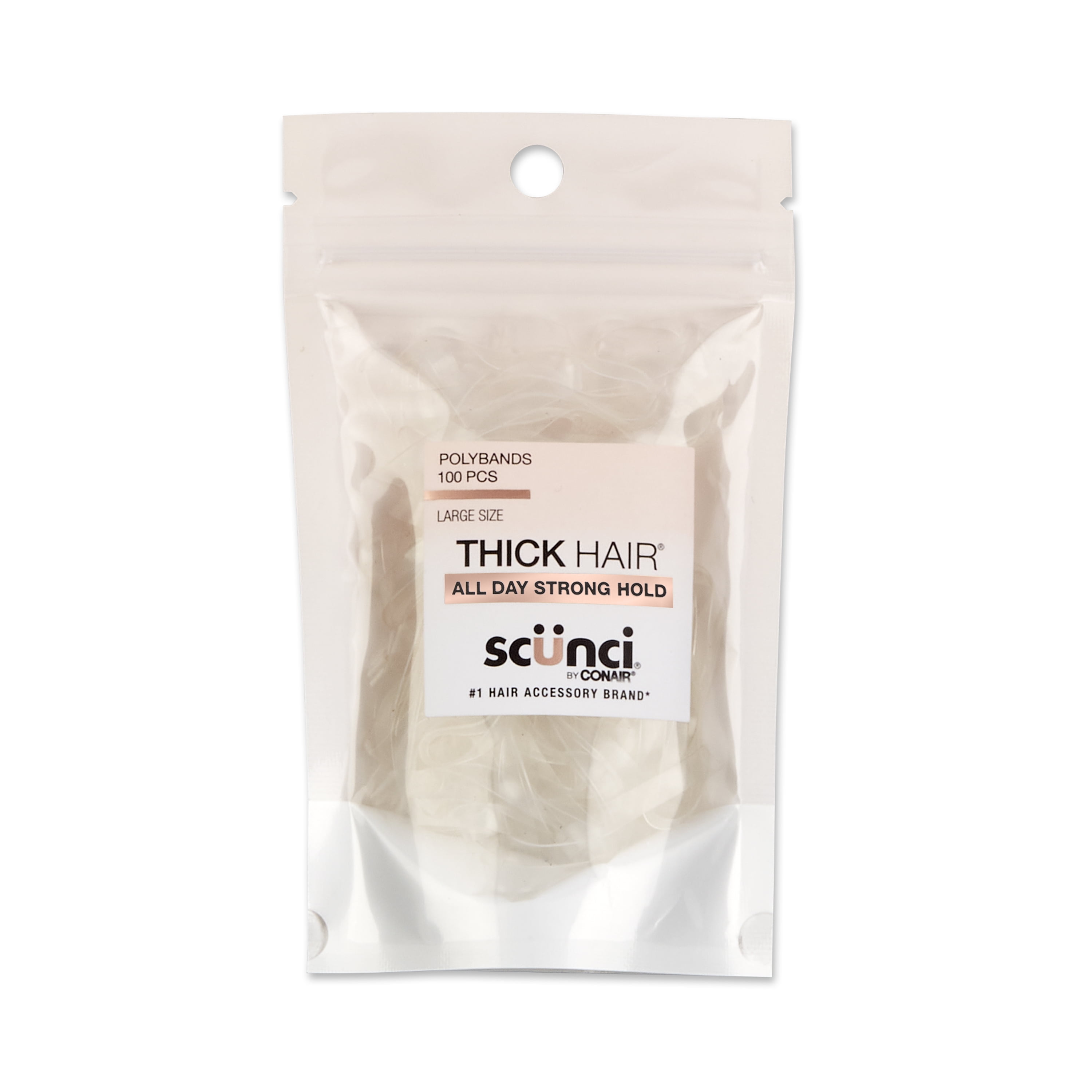(2 pack) Scunci Thick Hair Polyband Ponytail Hair Ties, Clear, 100 Count