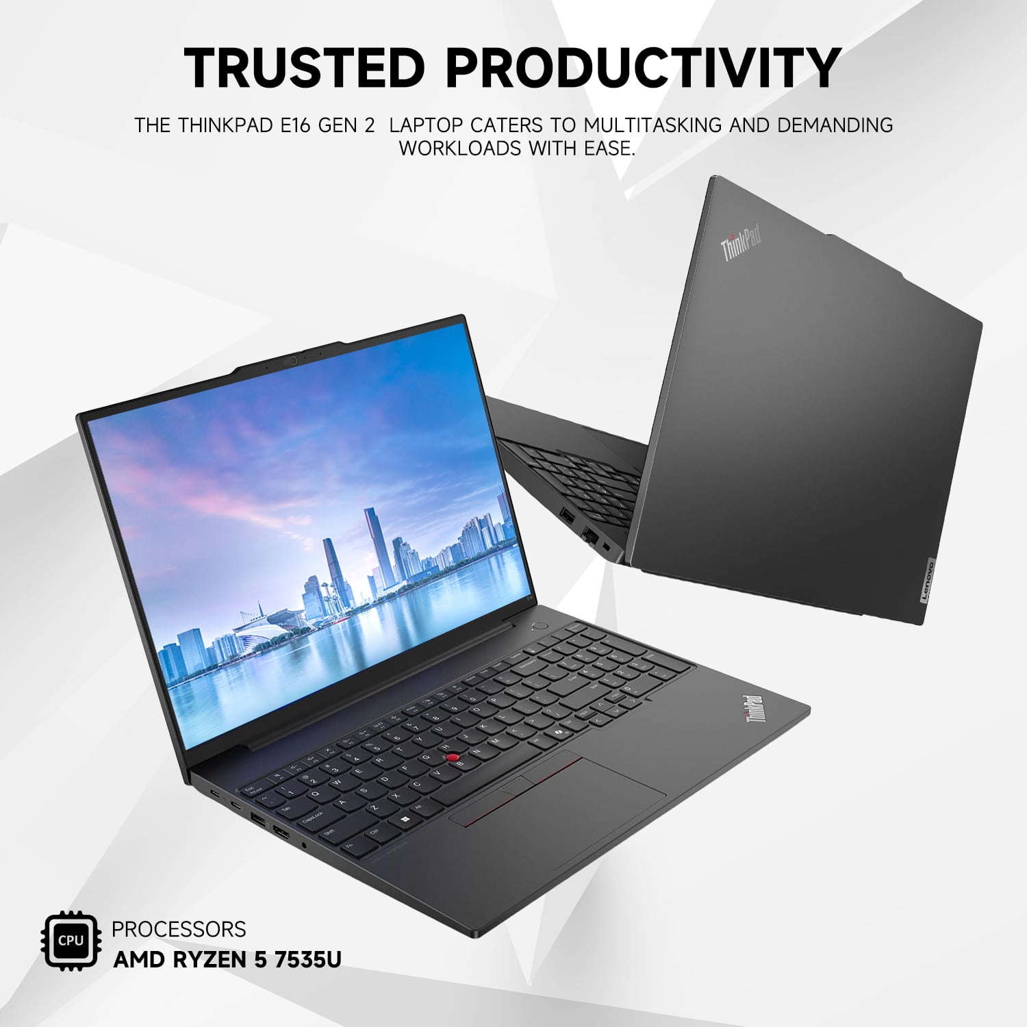 Lenovo ThinkPad Laptop, 16" WUXGA, AMD Ryzen 5 7535U, 32GB DDR5 RAM, 1TB SSD, Wi-Fi 6, Win 11 Pro