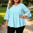 thumbnail image 3 of TGSLY Plus Size Peplum Tops for Women Lightweight Soft V Neck Ruffled 3/4 Bell Sleeve Shirts Oversized Casual Solid Color Blouses XXXL, 3 of 7