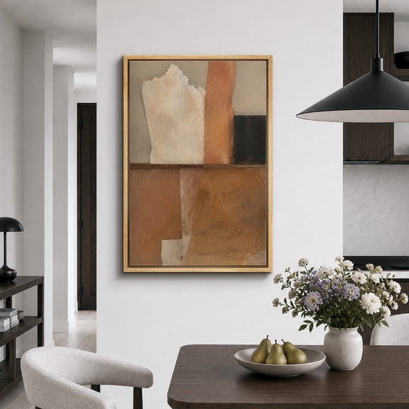 Framed Canvas Print Neutral Brown Collage Wall Art Abstract Artwork Decoration for Living Room Bedroom - 16"x24" NATURAL Frame